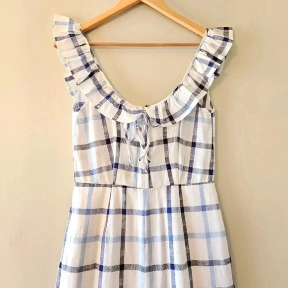 Red Carter Lola Plaid Gingham Linen Cotton Blend Jumpsuit Blue White Size Small. - Picture 6 of 16
